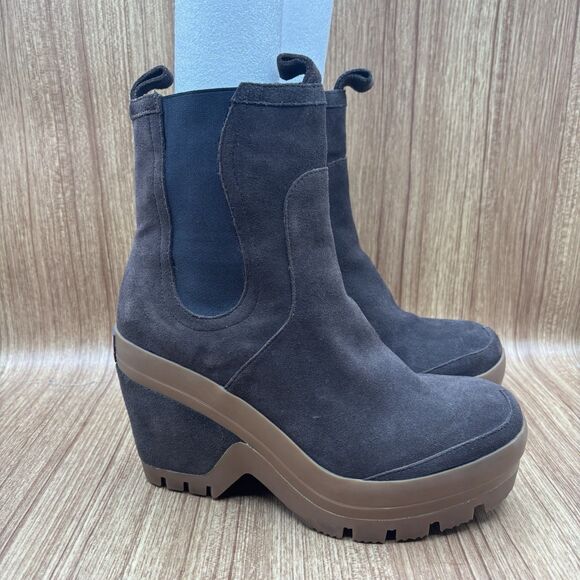 Hunter Platform Chunky Heel Boots Brown Suede Rubber Women’s Size 8 - Picture 1 of 7